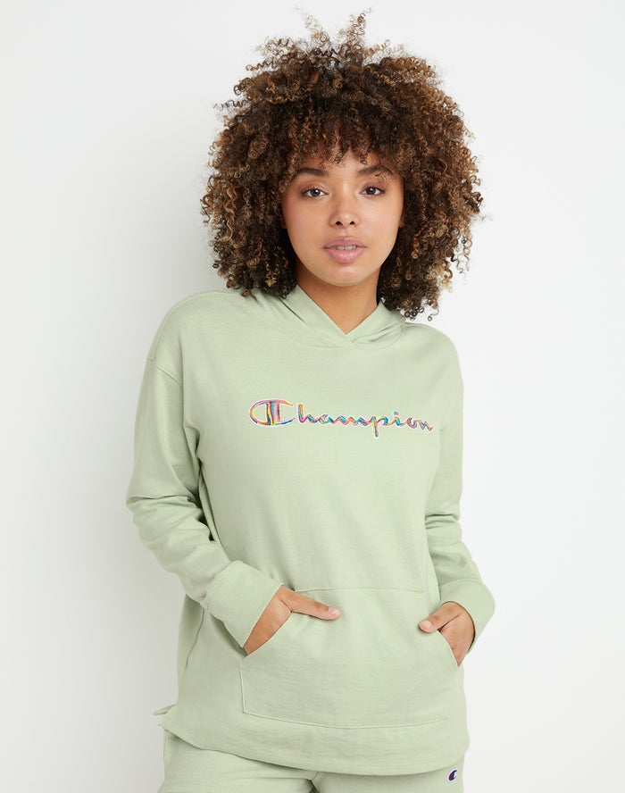 Champion Womens Hoodie NZ - Middleweight Brush Stroke Script Logo Light Green ( 9846-MKFQX )